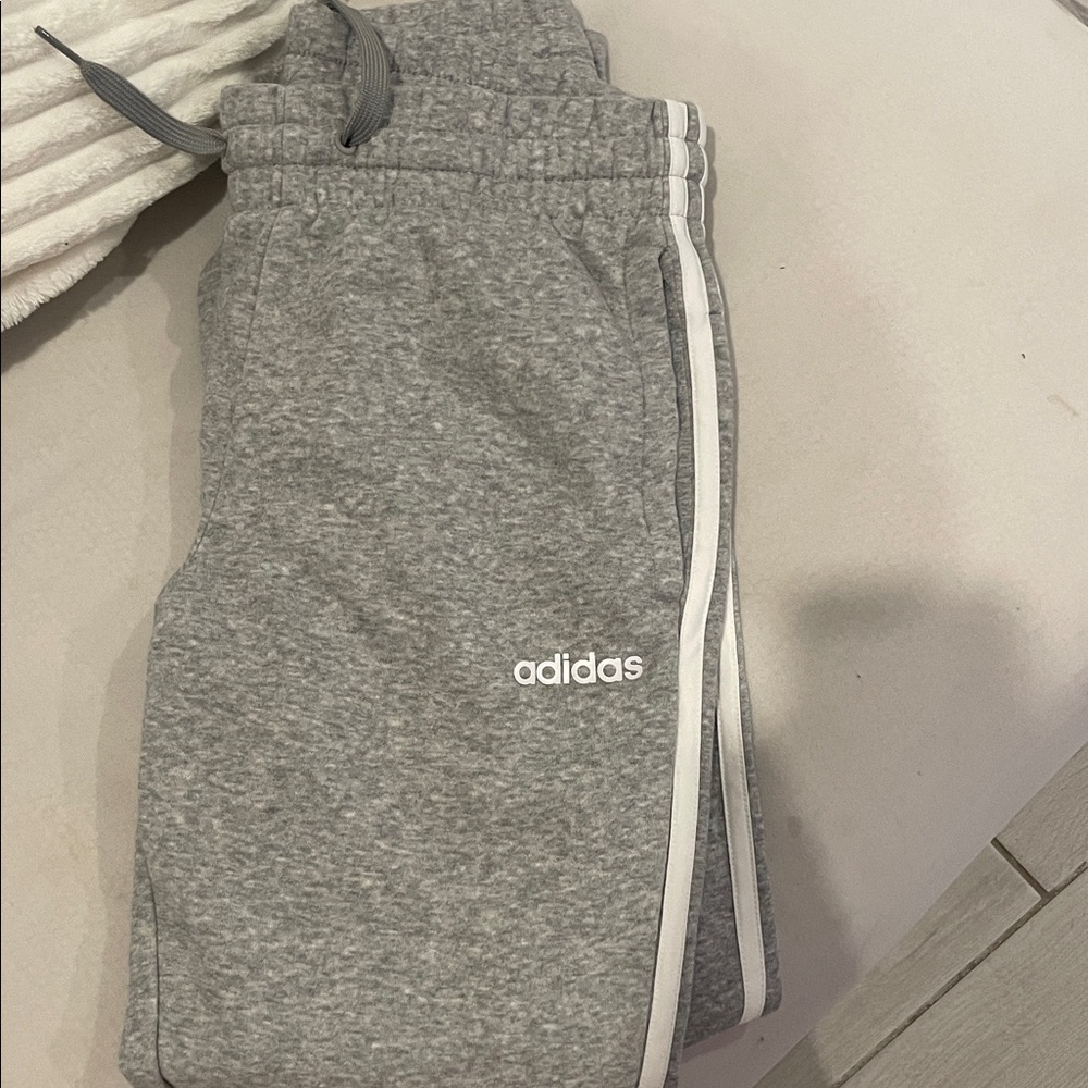 Adidas Women's Gray Joggers with White Stripes